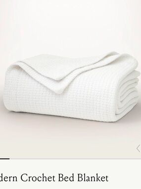 Boll & Branch Modern Crochet Bed Blanket White F/Q